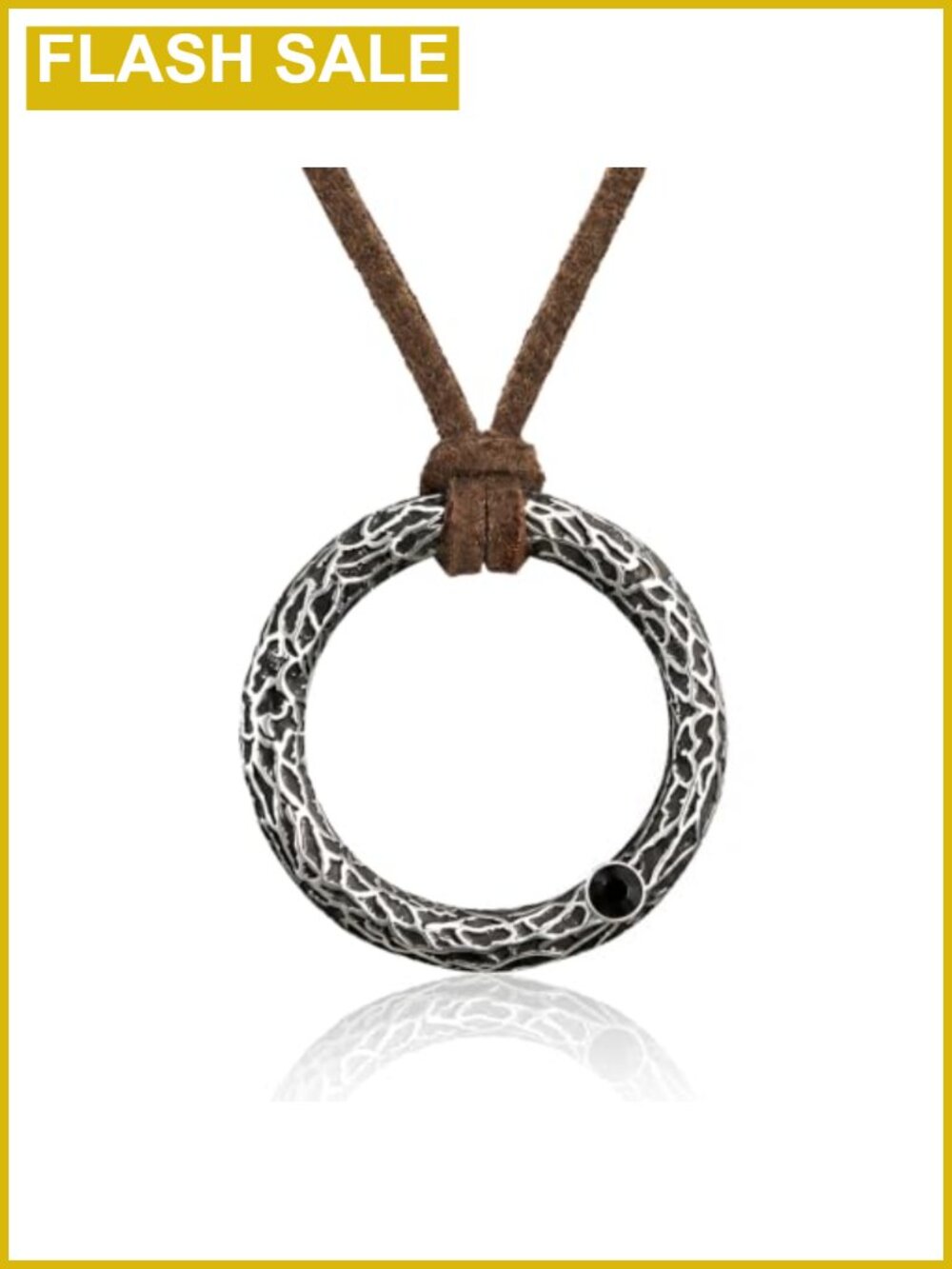Antique Silver Stainless Steel Ring Pendant Suede Cord Necklace Men's Gift